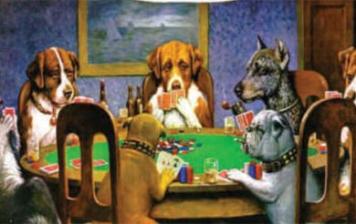 Dogs playing poker