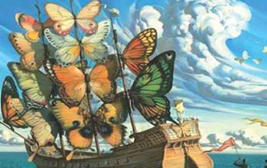 Ship with Butterfly sails