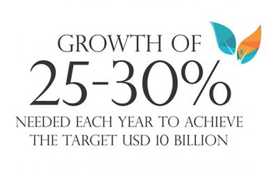 Growth of 25-30 per cent  needed each year to achieve  the target USD 10 Billion